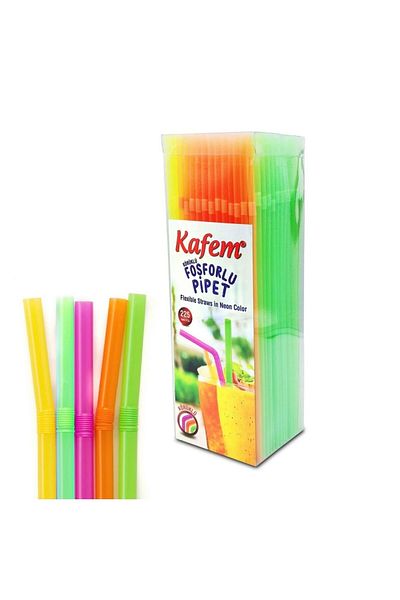 KAFEM 225 Pieces Phosphorescent Colored Gusseted Straws