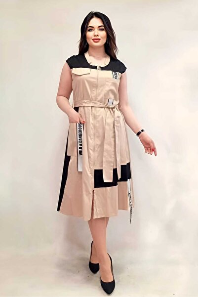 ModaMania فستان بيج بدون أكمام مقاس كبير