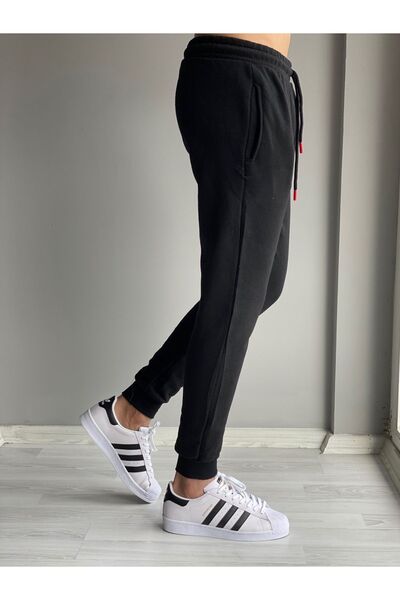 DEEPSENCE Men's Black Slimfit Lycra Sweatpants - Basic Straight Fit