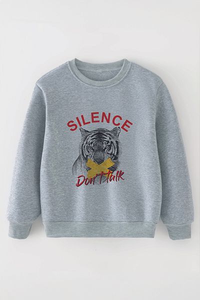MYADA Нов сезон, суитшърт с щампа Silence Oversize за момче - 3 прежди, 12326