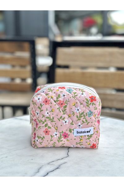 Batekso Geantă de machiaj cu model floral alb pudră - dimensiune mică