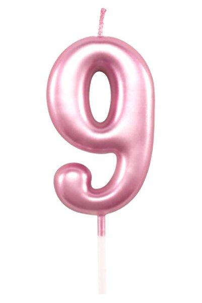Bkmc 9 YAŞ PARLAK PEMBE ŞIK MUM 12 CM