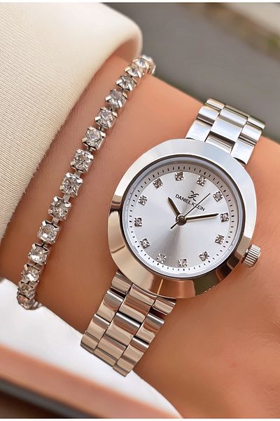 Daniel Klein Silver Colored Women's Wristwatch and Bracelet Gift - Small Case