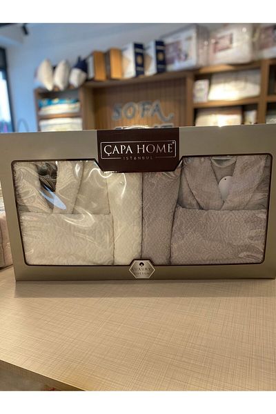 Çapa Home Cappuccino 100% Cotton Velvet Bathrobe Set - Capa Home