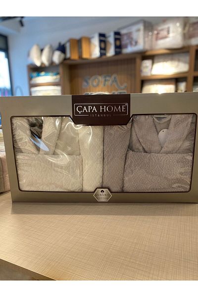 Çapa Home Cappuccino 100% Cotton Velvet Bathrobe Set - Capa Home