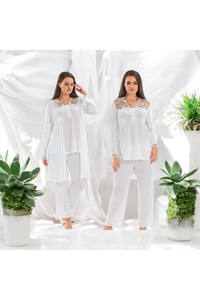 White Velvet طقم بيجامة و ثوب نوم للحوامل من إكرو - 3 قطع WV. 100125 HPT