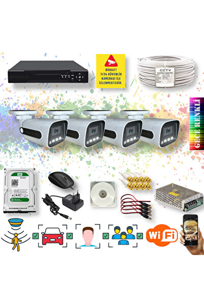 qromax 4 Kameralı Set - Yapay Zeka Özellikli Gece Renkli Gösteren 5mp 4warm L...