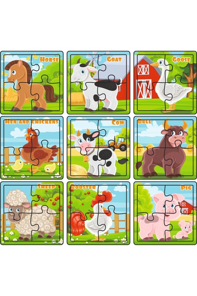 İmpivo 9'lu Set At, Keçi Ördek, Tavuk, İnek, Boğa, Koyun, Horoz, Domuz İngili...