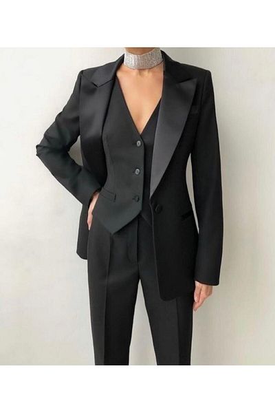 Raheel Fashion Women's Modern Black 3-Piece Set (VEST, JACKET, PANTS)