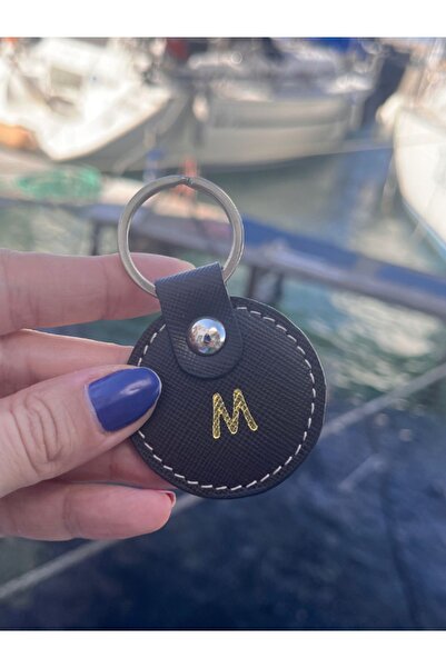 Pinkylola Harf Model Yuvarlak ' M 'harfli ' Safiano Acı Kahverengi Hakiki Deri ,anahtarlık , Çanta Süsü