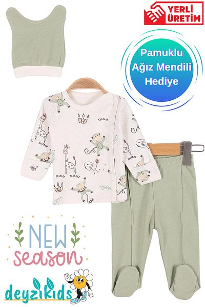 Deyzikids 0-3 Months Newborn Baby Clothes - 100% Cotton, Animal Printed Hospital Exit Bodysuit Set
