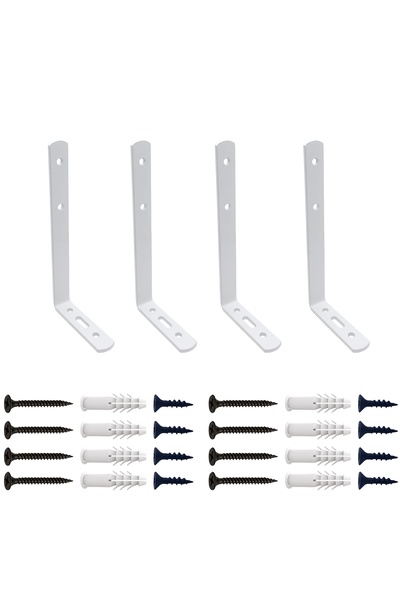 Yapıkan 6 X 9 Cm - 4 Ad. Beyaz Modern Çelik Raf Altı Ayak - Metal Raf Tutucu L Demir Duvar Destek Aparatı