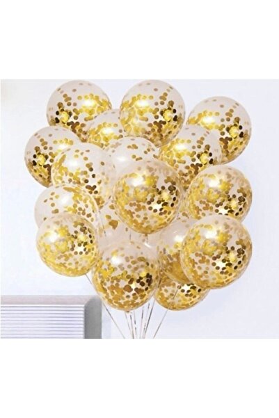 BalonEvi Gold Konfetili Şeffaf Balon Seti - 10’lu