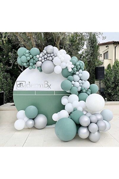 BalonEvi 50 Adet Küf Yeşili Beyaz Gümüş Balon
