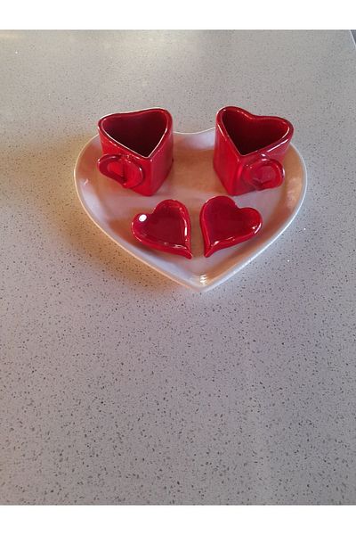 Ayşegül'ün Seramik Atölyesi Handmade Ceramic Heart Cup Set
