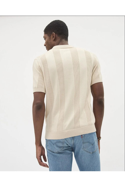 Tarz Cool Ανδρικό πλεκτό πόλο λαιμόκοψη με 3 κουμπιά - κοντό μανίκι με κάθετη ρίγα