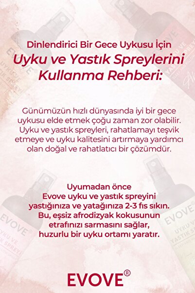 Evove Cosmetics 250 ML Afrodizyak Uyku ve Yastık Spreyi Rahatlatıcı Uyku Ve Dinlenme Spreyi Sleep And Pillow Spray