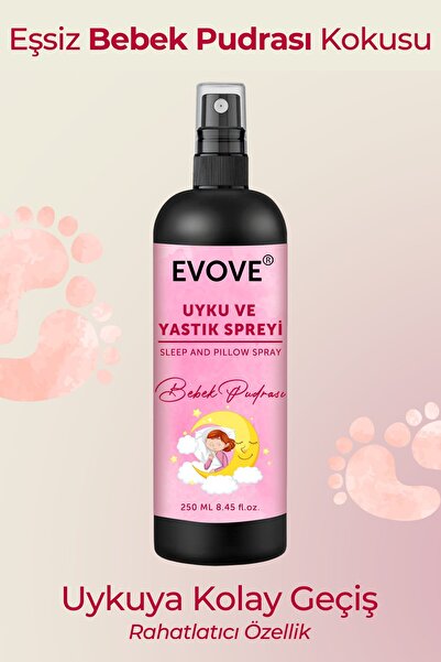 Evove Cosmetics 250 ML Bebek Pudrası Uyku ve Yastık Spreyi Rahatlatıcı Uyku Ve Dinlenme Sleep And Pillow Spray