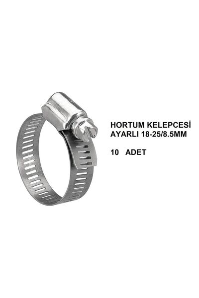 CMEPARTS 10 ADET AYARLANABİLİR HORTUM KELEPCESI 18-25/8.5mm - 10 Adet AYARLI KELEPÇE