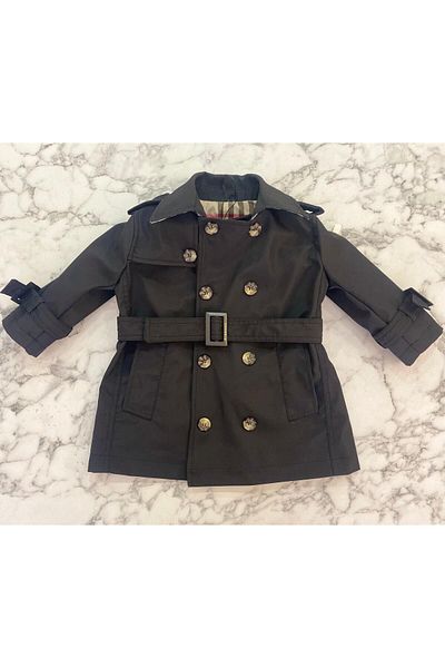 HC Kids Wear Boy's Cotton Lined Water Repellent Black Raincoat Trench Coat