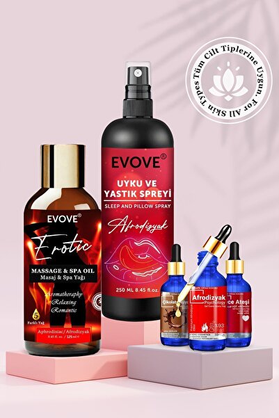 Evove Cosmetics Etkili Erotik Set Aromaterapi Masaj Yağı-Uyku ve Yastık Spreyi- Esansiyel Yağ Seti