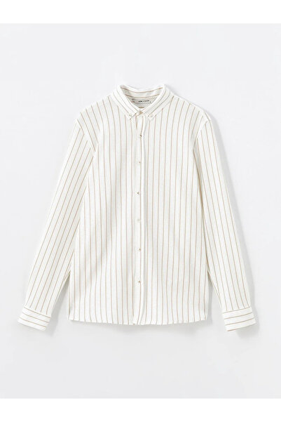 LC Waikiki Lcw Vision Ecru Slim Fit Striped Men's Shirt - Long Sleeve