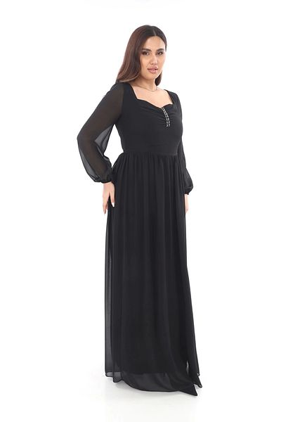 lodmela Φόρεμα Sweetheart Neck Plus Size 1785-Μαύρο