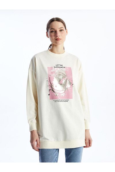 LC Waikiki Γυναικείο φούτερ με μακρυμάνικο εμπριμέ LCW Modest - Crew Neck