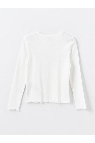 LC Waikiki Lcw Kids Ecru Girls Crop T-Shirt - Crew Neck, Long Sleeve