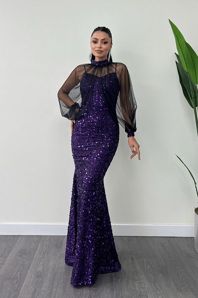giyimmasalı Φόρεμα Διπλής Χρήσης Bustier με Sequin Strap - Μωβ