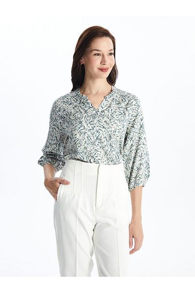 LC Waikiki LCW Grace - Γυναικεία μπλούζα με εκρού στάμπα, στάμπα με λαιμόκοψη