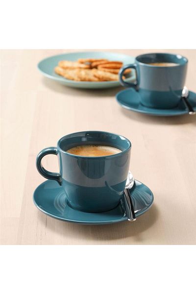 IKEA طقم فناجين قهوة تركية باللون الفيروزي من Fargklar - 7 Cl 8 قطع