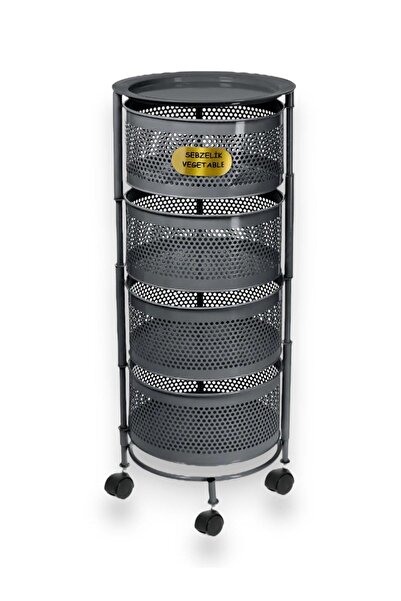 Bayev Salda Antrasit 4 Katlı Yana Açılır Tekerlekli Patates Soğan Sepeti Sebze Meyve Sepeti Sebzelik