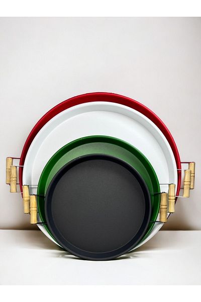 kitchen trend 4 Piece 51red, 45white, 37green, 30black Metal Tray with Wooden Handles Tea Tray Presentation Tray Set