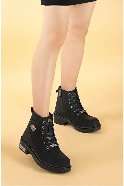 Scooter Hakiki Deri Bot Siyah G5121cs