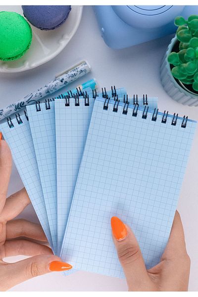 Dream Notes Blue 4-Piece Checkered Colored Notebook Set - 9X15 Cm, 50 Sheets Spiral School Notebook