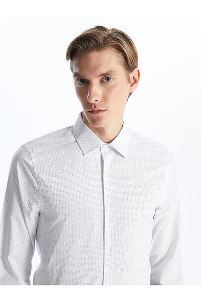 LC Waikiki Ανδρικό πουκάμισο LCWAIKIKI White Poplin - Slim Fit, μακρυμάνικο, με στάμπα