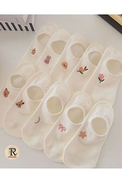 trampler Női 10 pár balerina virágos állatmintás cipő láthatatlan szezonális zokni cukorka fehér