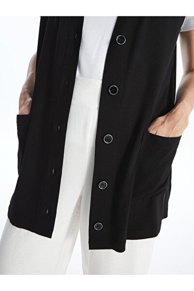 LC Waikiki LCW Grace Yeni Siyah Kadın V Yaka Düz Yelek