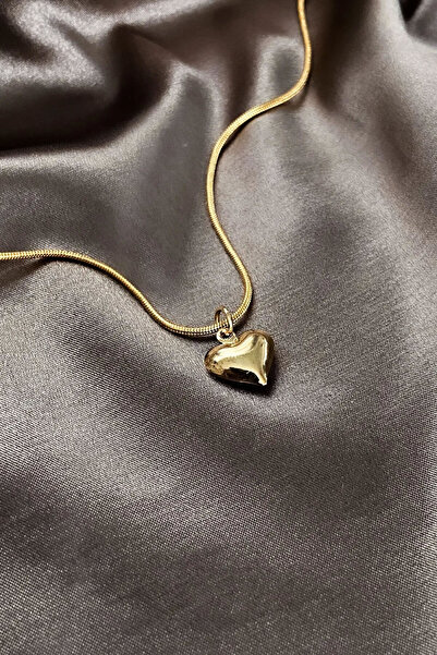 roshel Çelik Altın Renk Bombeli Kalp Çelik Kolye