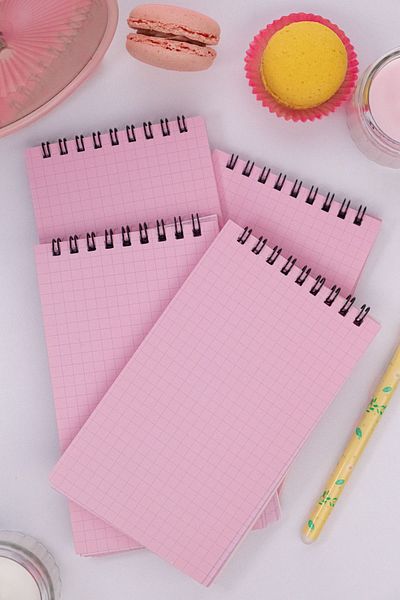 Dream Notes Pink Checked Notebook Set of 4 - 9X15 Cm, 50 Sheets Spiral School Notebook