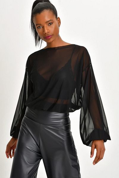 Quincey Women's Black Tulle Blouse