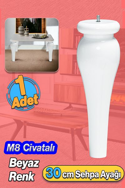Badem10 Picioare de masă de cafea din plastic simbol 30 cm culoare albă 1 bucată mobilă masă de cafea M8 picioare cu șuruburi