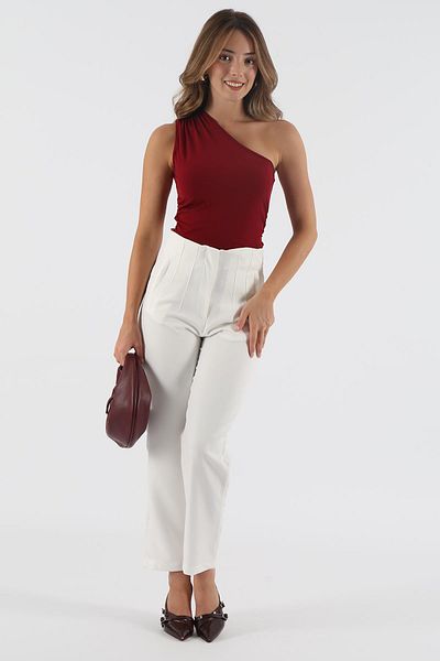 Seeh White High Waist Women's Fabric Trousers Sh192