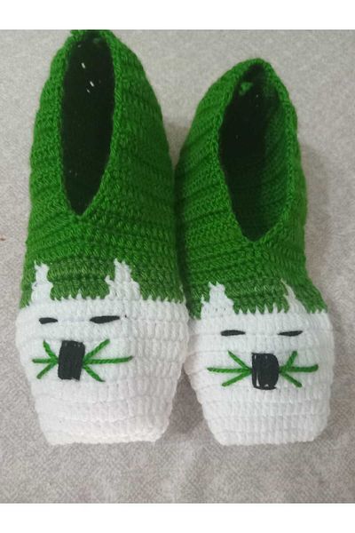 TülaysHandCraft Green Hand Knitted Booties with Cat