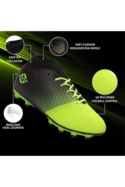 Nivia Ashtang Football Studs (Green/Black, 7 UK/ 8 US/ 41 EU) | Synthetic Leather, Moulded Insole