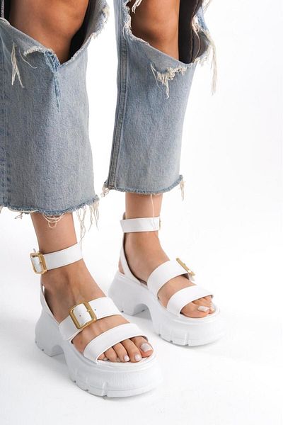 moon glow New Season Wedge Heeled White Women's Sandals - 7 cm