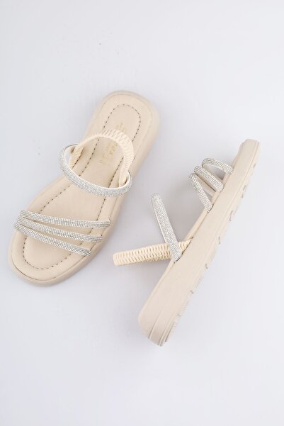 moon glow Sandale de damă bej - Model nou sezon cu toc cu detaliu în piatră