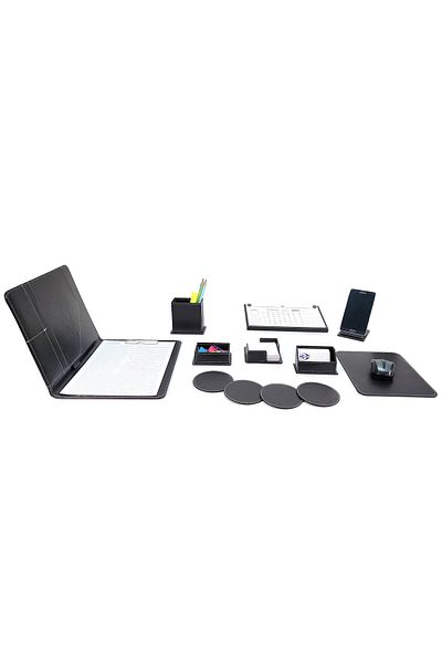 prozenis Pr3709 Office Tabletop Pen Holder Note Holder with Calendar Organizer Set 9 Pieces Black