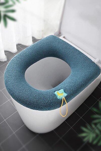 Emmaisie Yumuşak Dokulu Esnek Yıkanılabilir Klozet Kapağı Kılıfı Klozet Kapağı Örtüsü - Petrol Mavisi